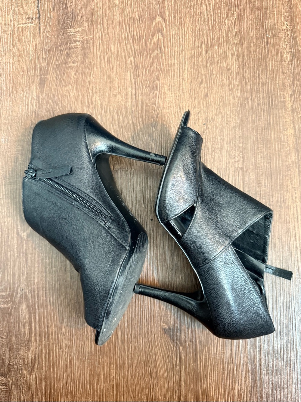 Nine West Black Peep-Toe Heeled Ankle Booties with Side Zip - Picture 2 of 8